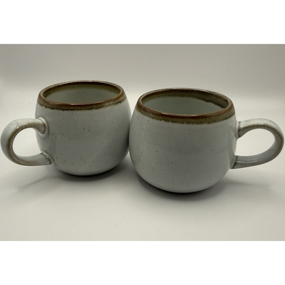 2 Hearth & Hand Mugs Magnolia Stoneware Speckled Round White Tan Cottagecore